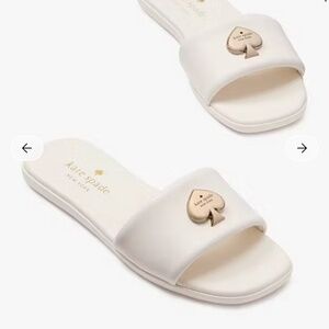 New Kate Spade Cream Kendall Smooth Leather Slide Sandal